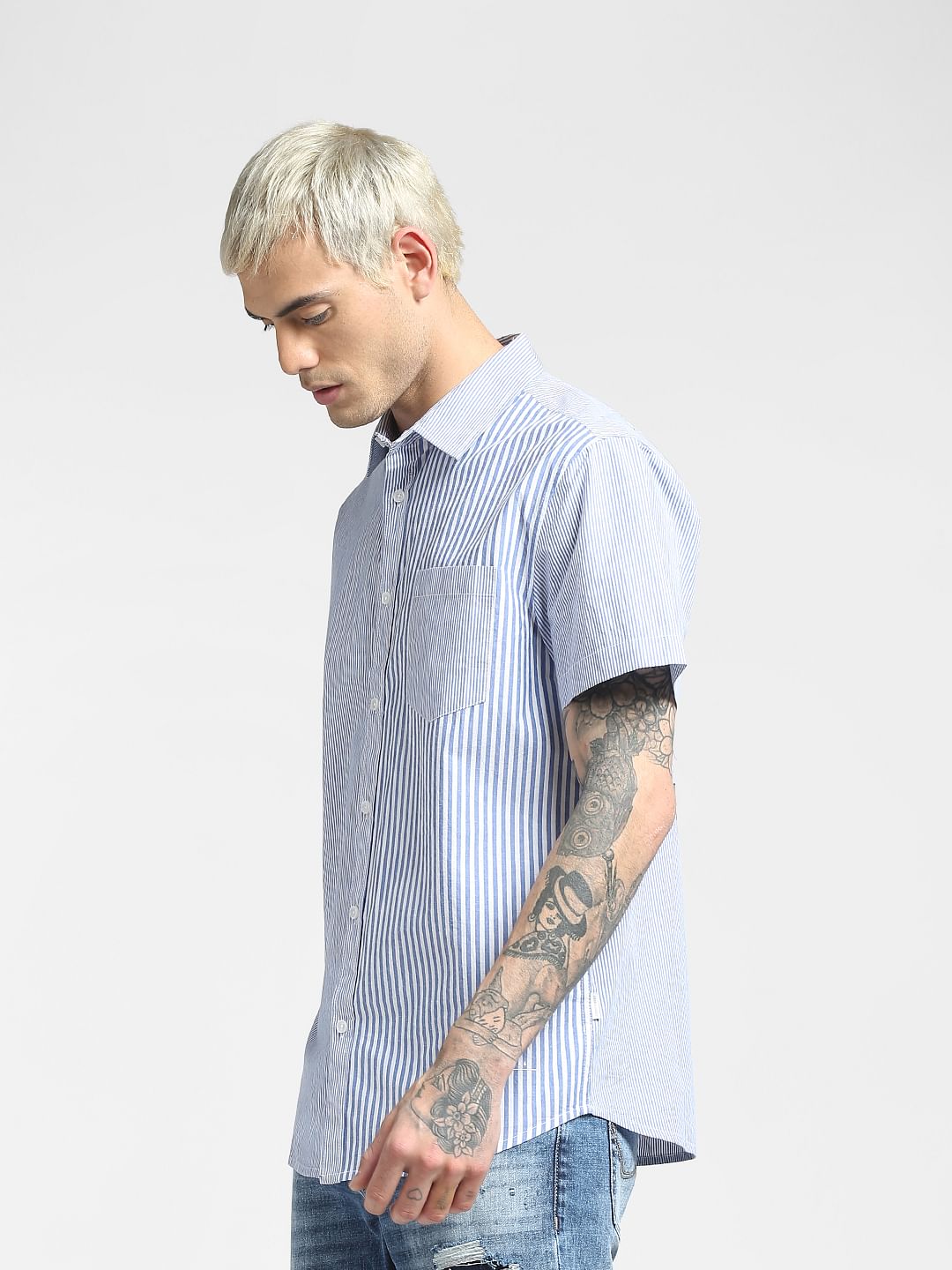 Blue Striped Half Sleeves Shirt