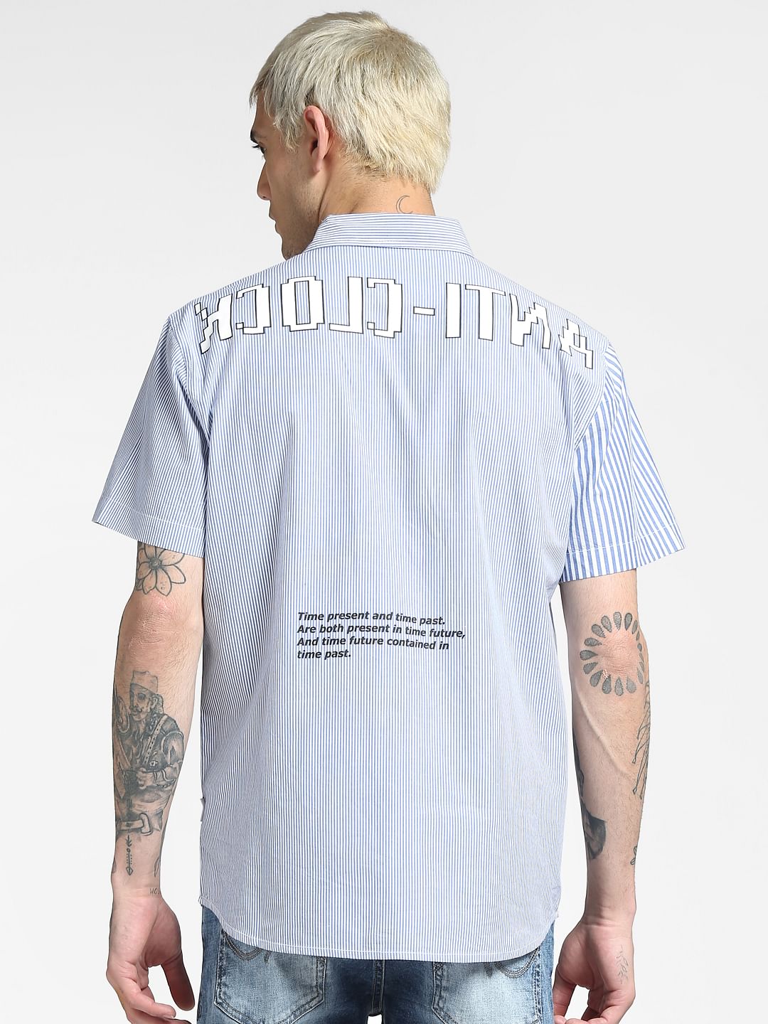 Blue Striped Half Sleeves Shirt