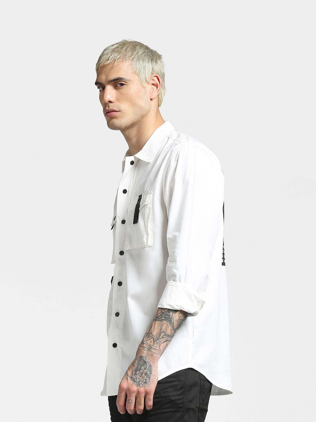 White Solid Full Sleeves Shirt