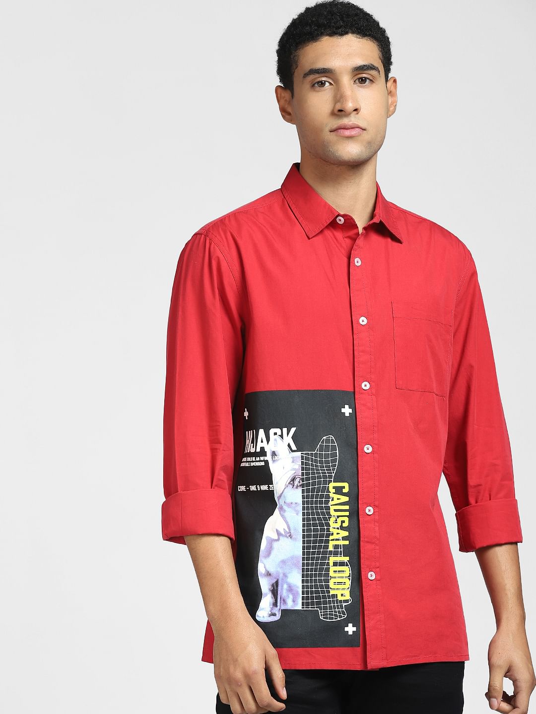 Red Graphic Print Full Sleeves Shirt