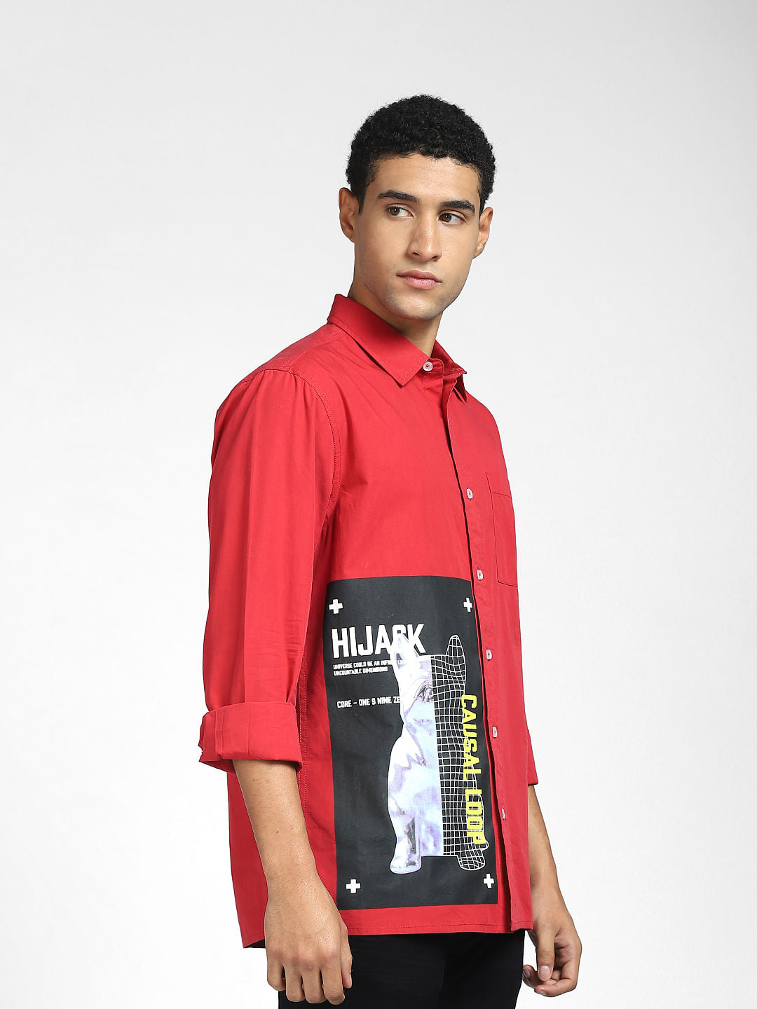 Red Graphic Print Full Sleeves Shirt