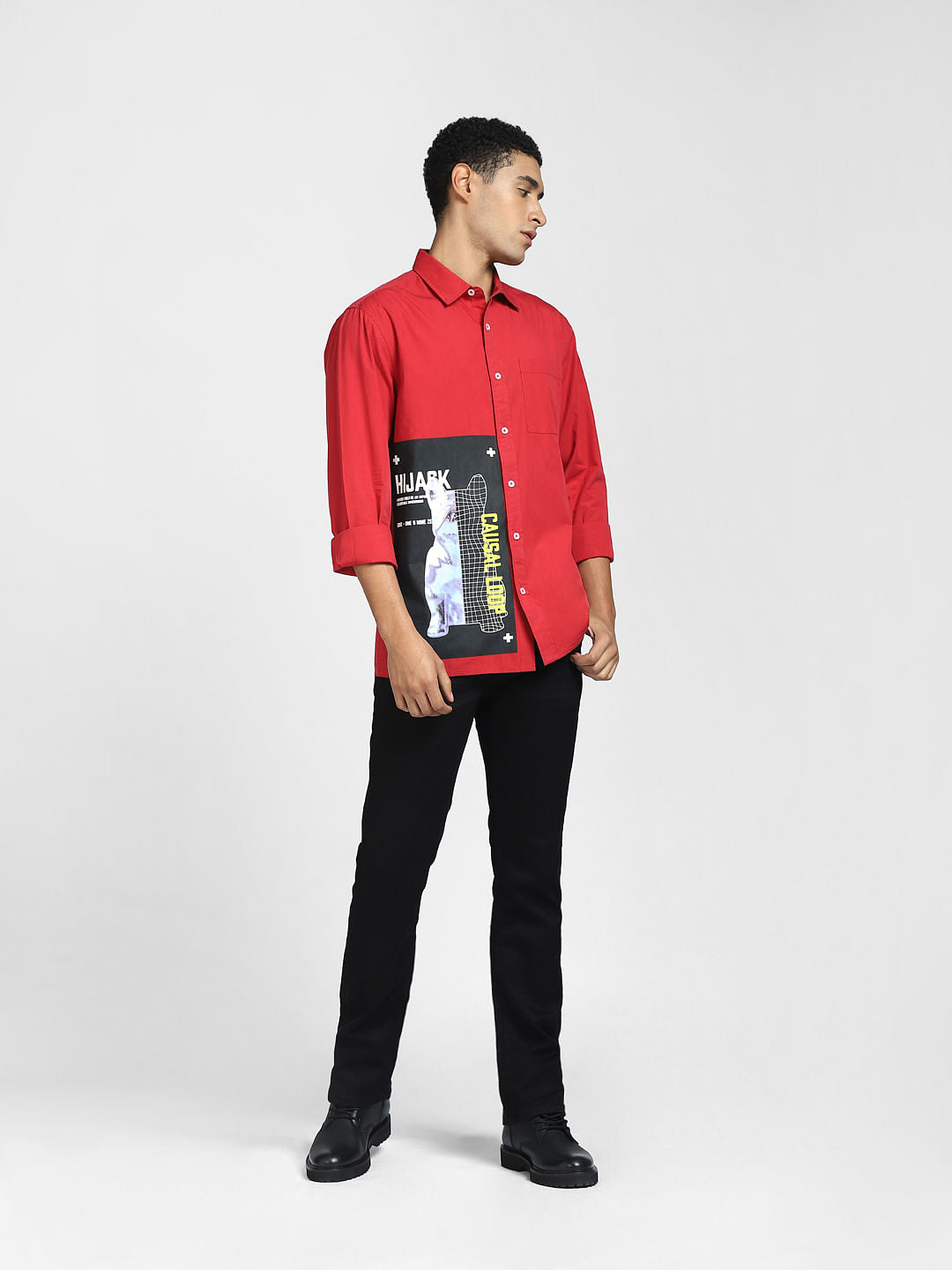 Red Graphic Print Full Sleeves Shirt