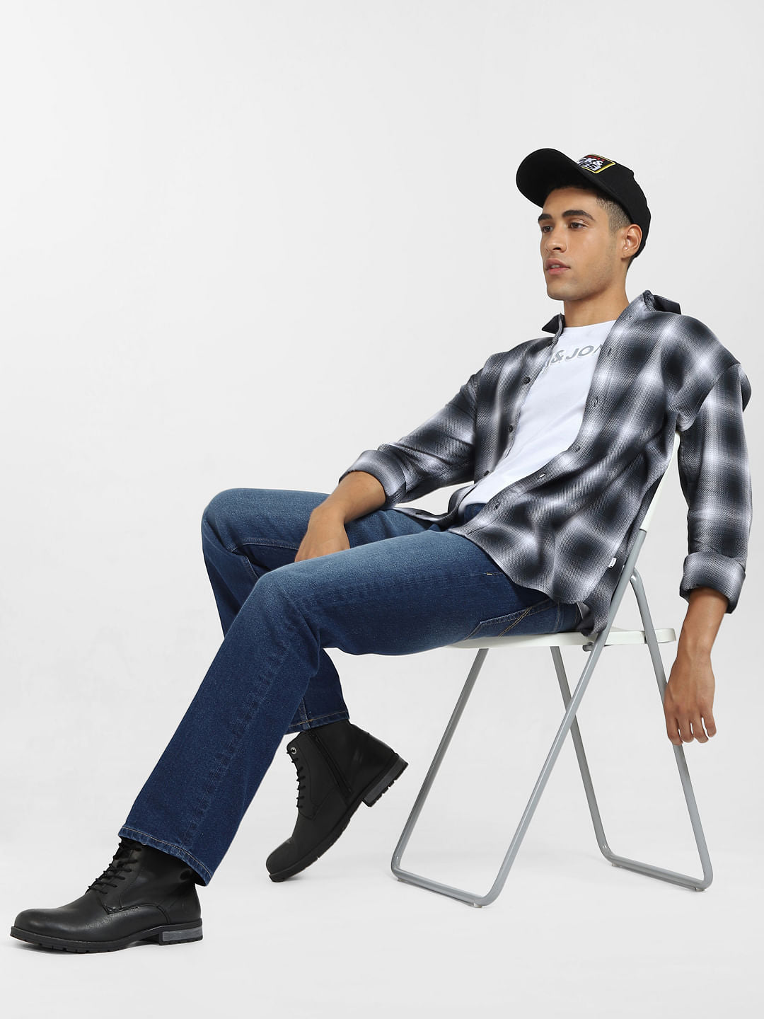 Grey Check Full Sleeves Shirt - S