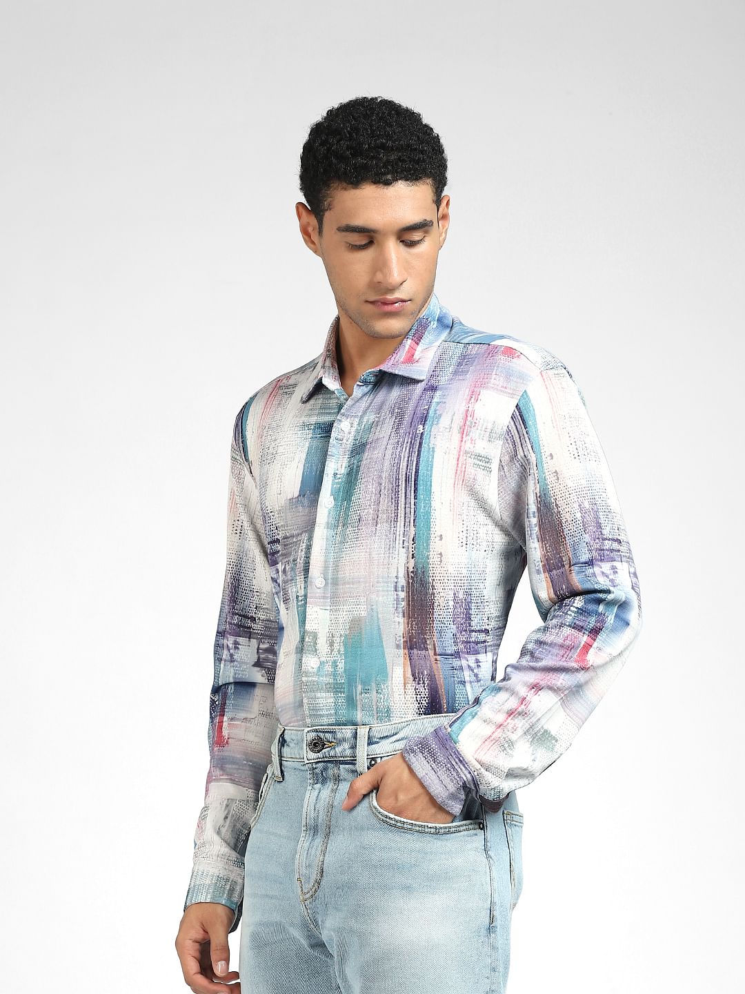 Turquoise Printed Full Sleeves Shirt