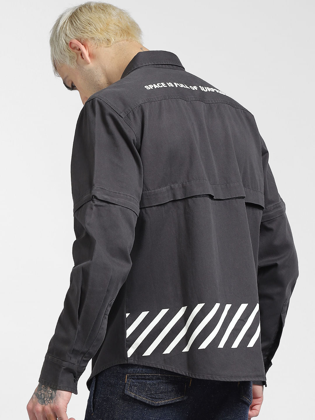 Grey Printed Oversized Shirt