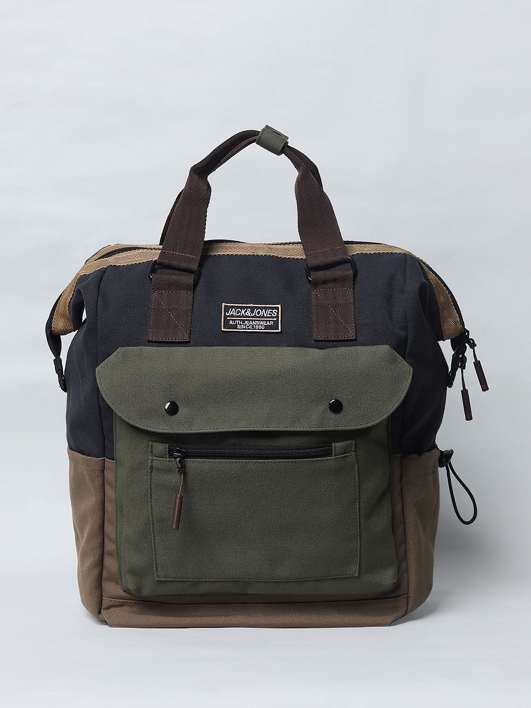 Dark Brown Colourblocked Backpack - ONE