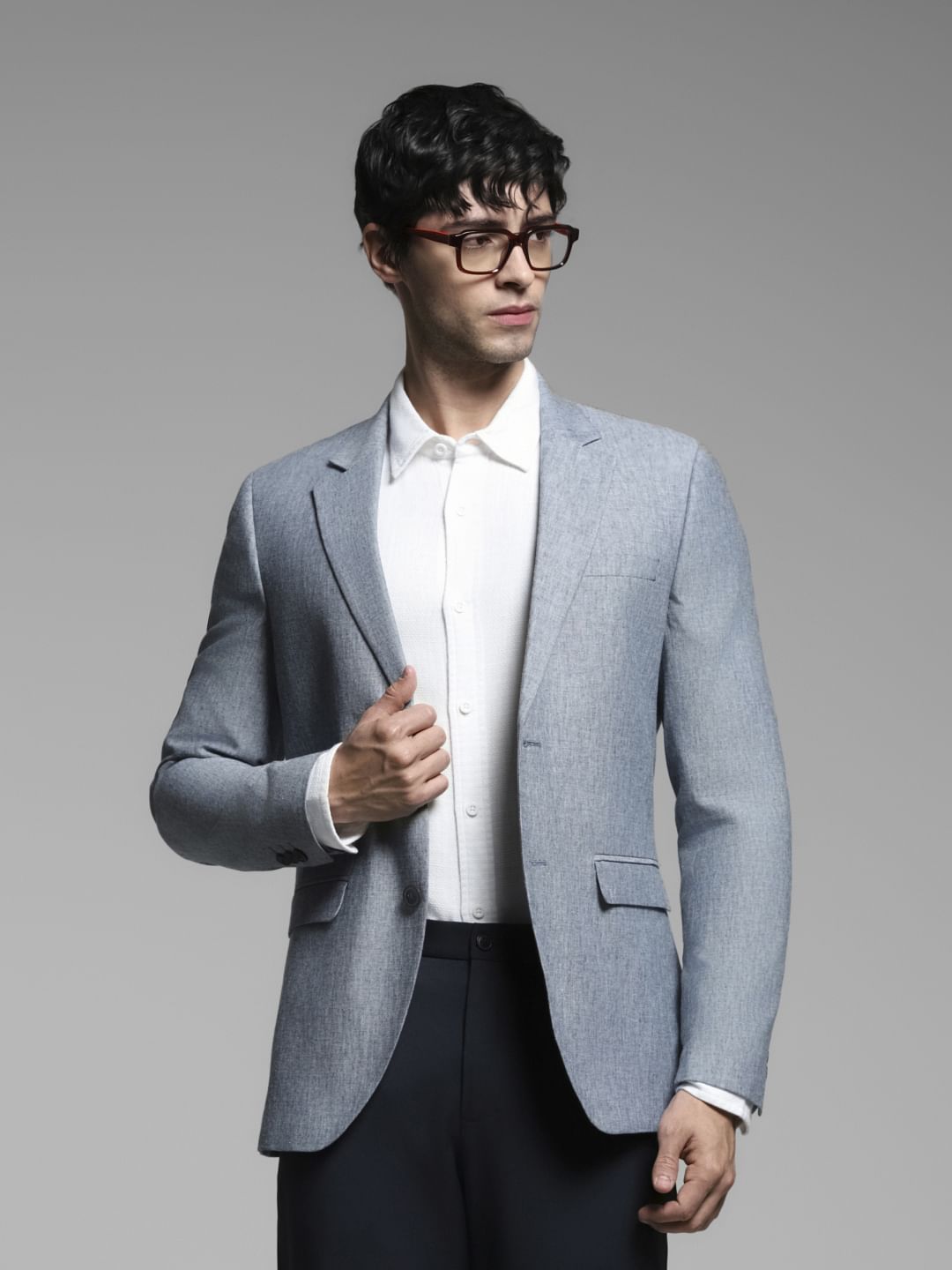 Blue Slim Fit Linen Blazer - 46