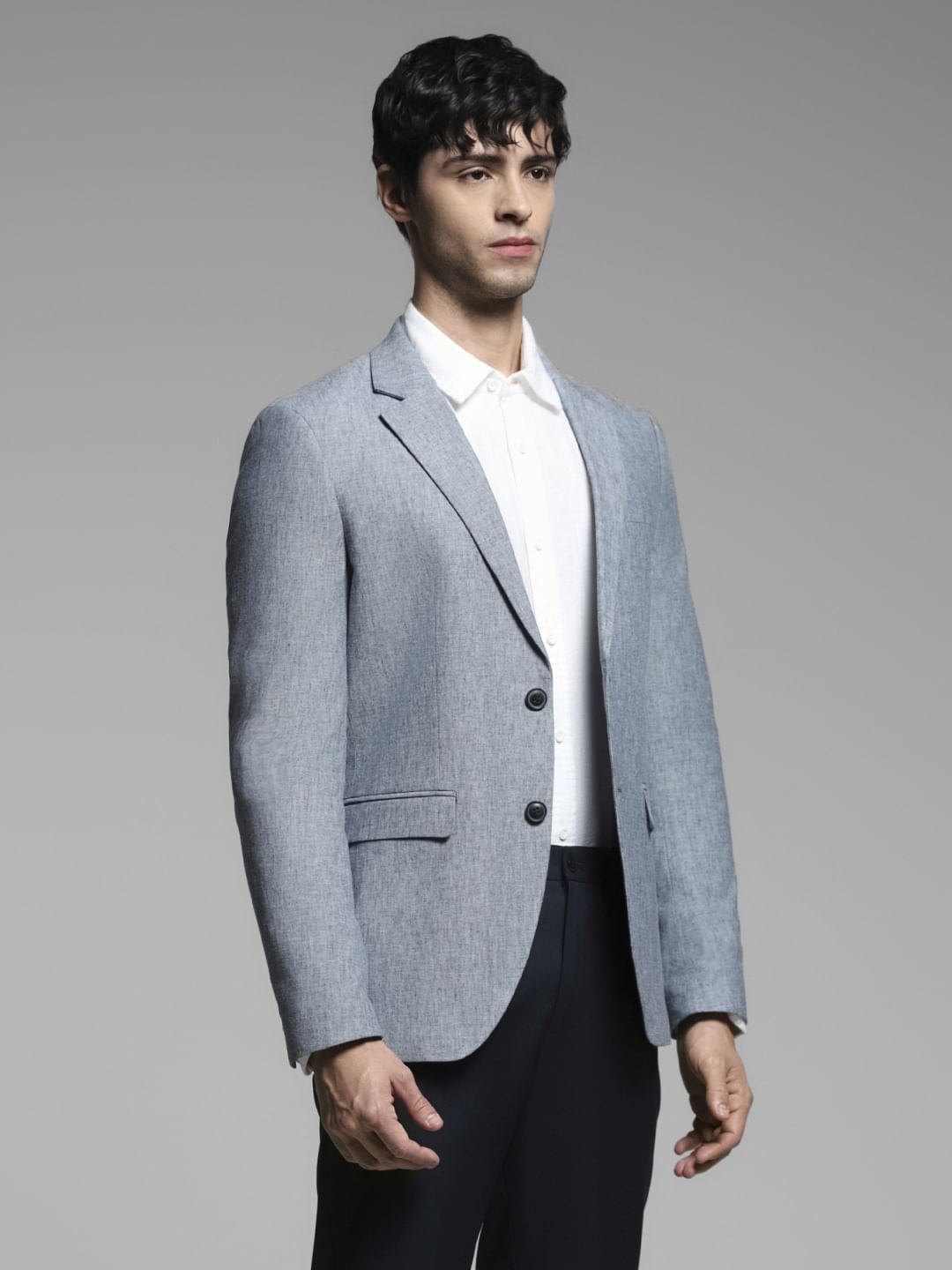 Blue Slim Fit Linen Blazer