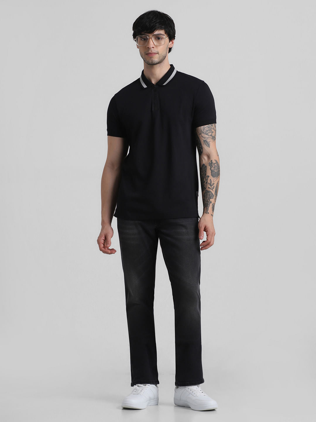 Black Mid Rise 5 Pocket Regular Fit Jeans