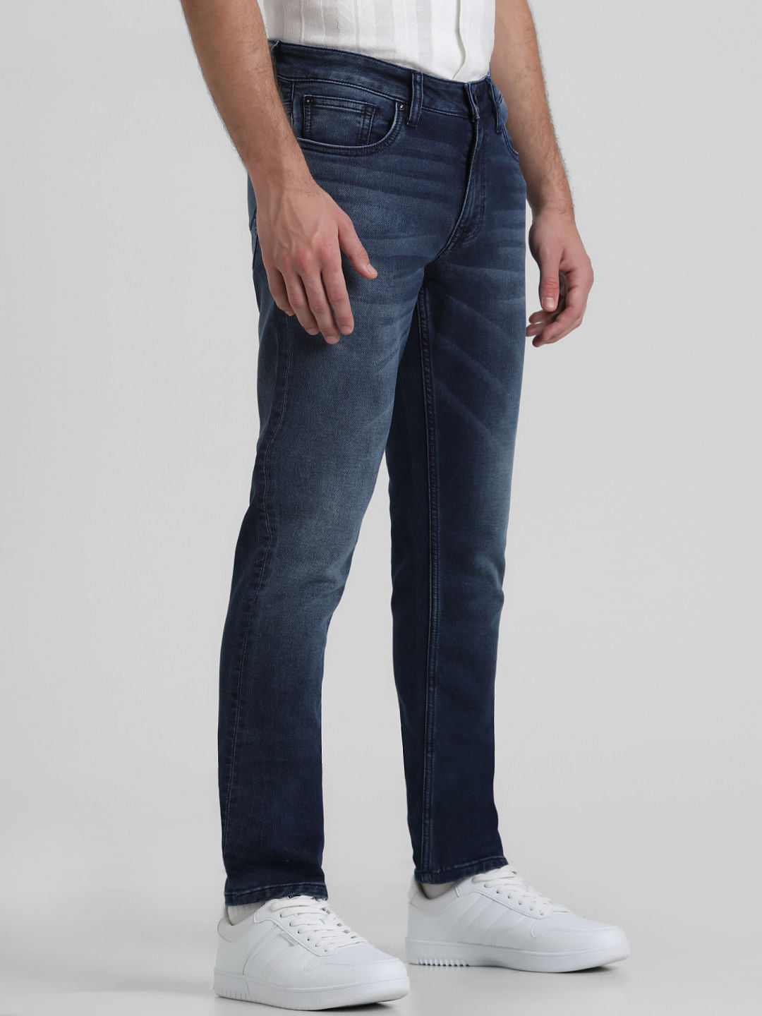 Blue Mid Rise Washed Clark Straight Fit Jeans