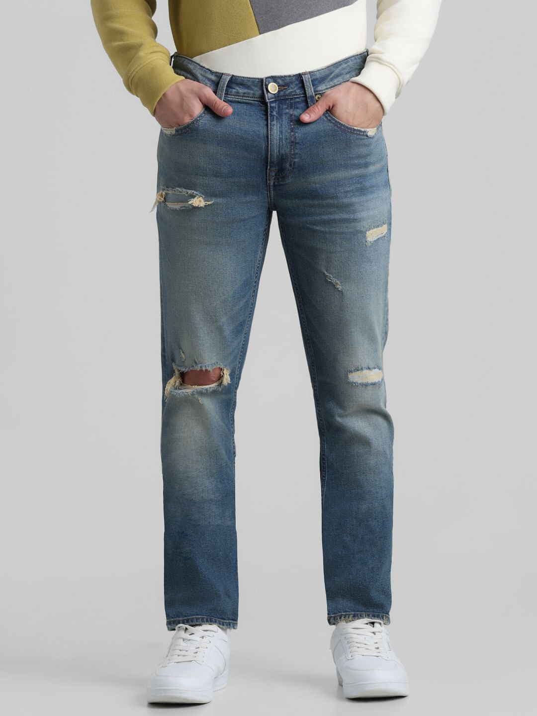 Blue Low Rise Ripped Glenn Slim Jeans - 28/30