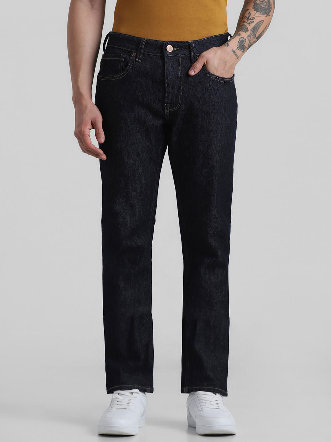 Dark Blue Mid Rise Clark Regular Fit Jeans - 28/30