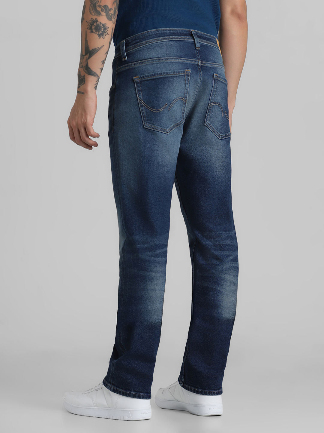 Blue Mid Rise Washed Regular Fit Jeans