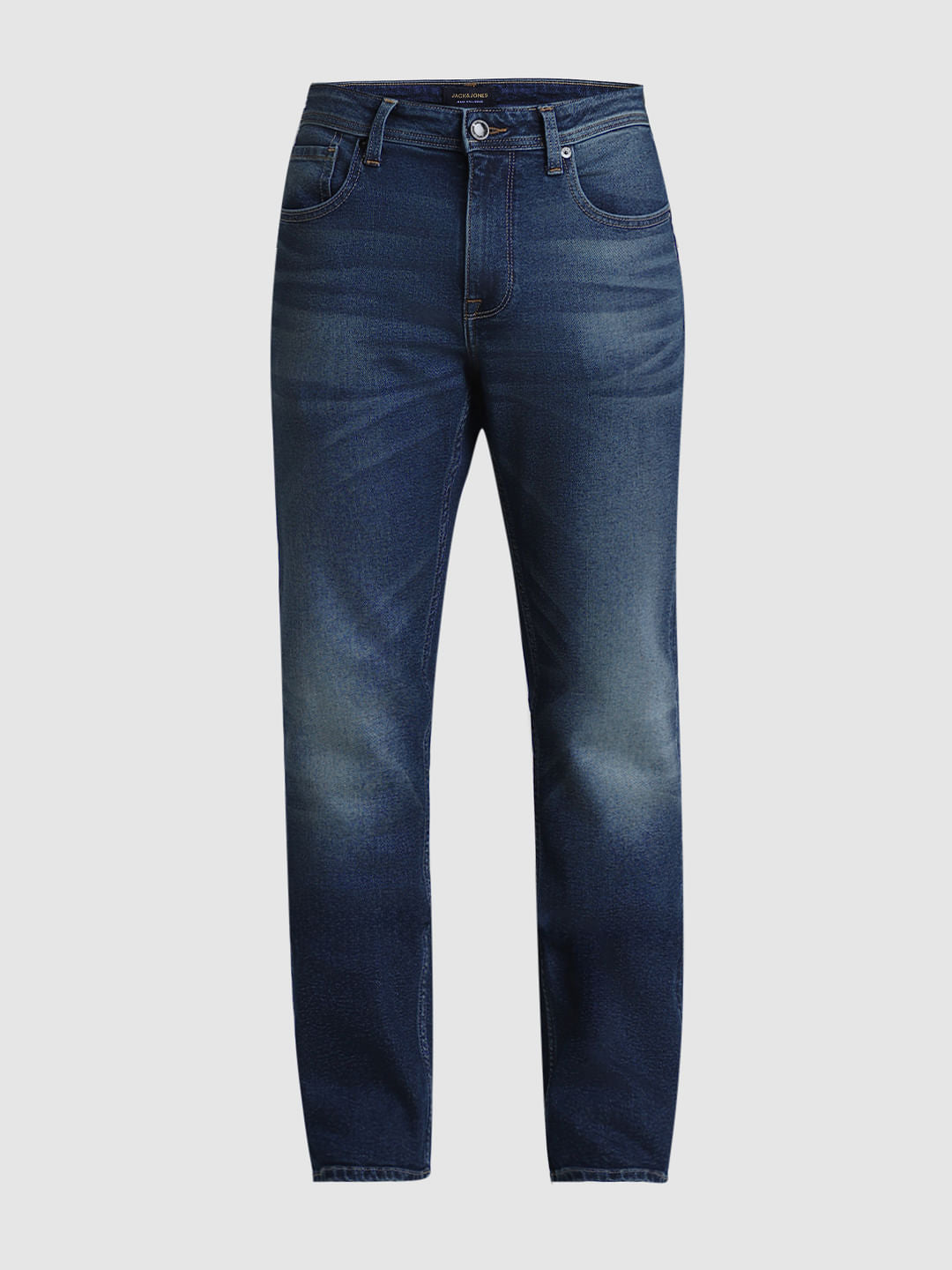 Blue Mid Rise Washed Regular Fit Jeans