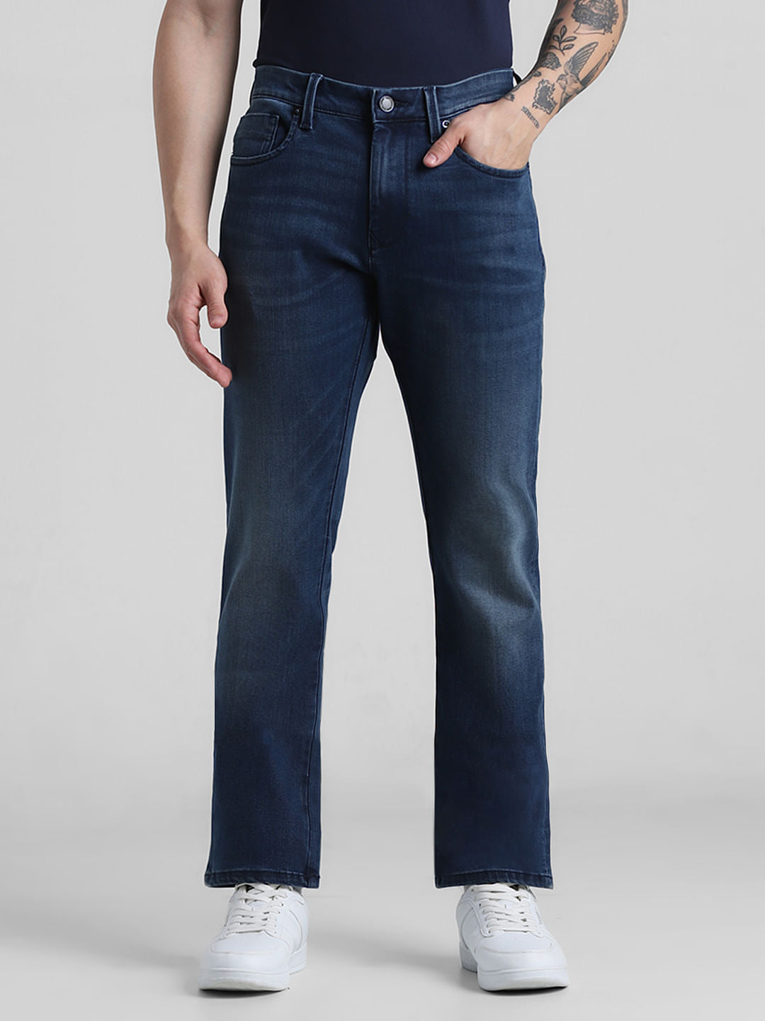 Dark Blue Mid Rise Clark Regular Fit Jeans