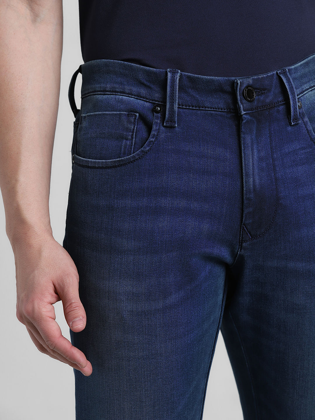 Dark Blue Mid Rise Clark Regular Fit Jeans