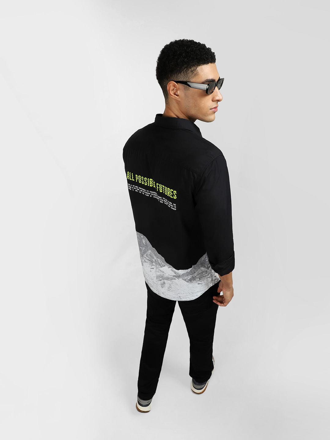 Black Graphic Print Full Sleeves Shirt - S