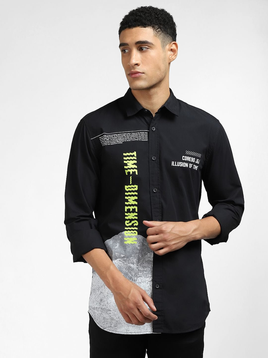 Black Graphic Print Full Sleeves Shirt