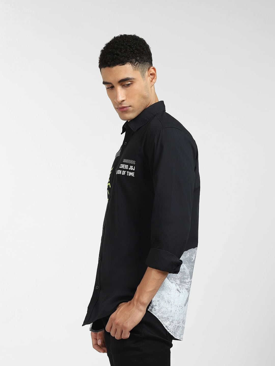Black Graphic Print Full Sleeves Shirt