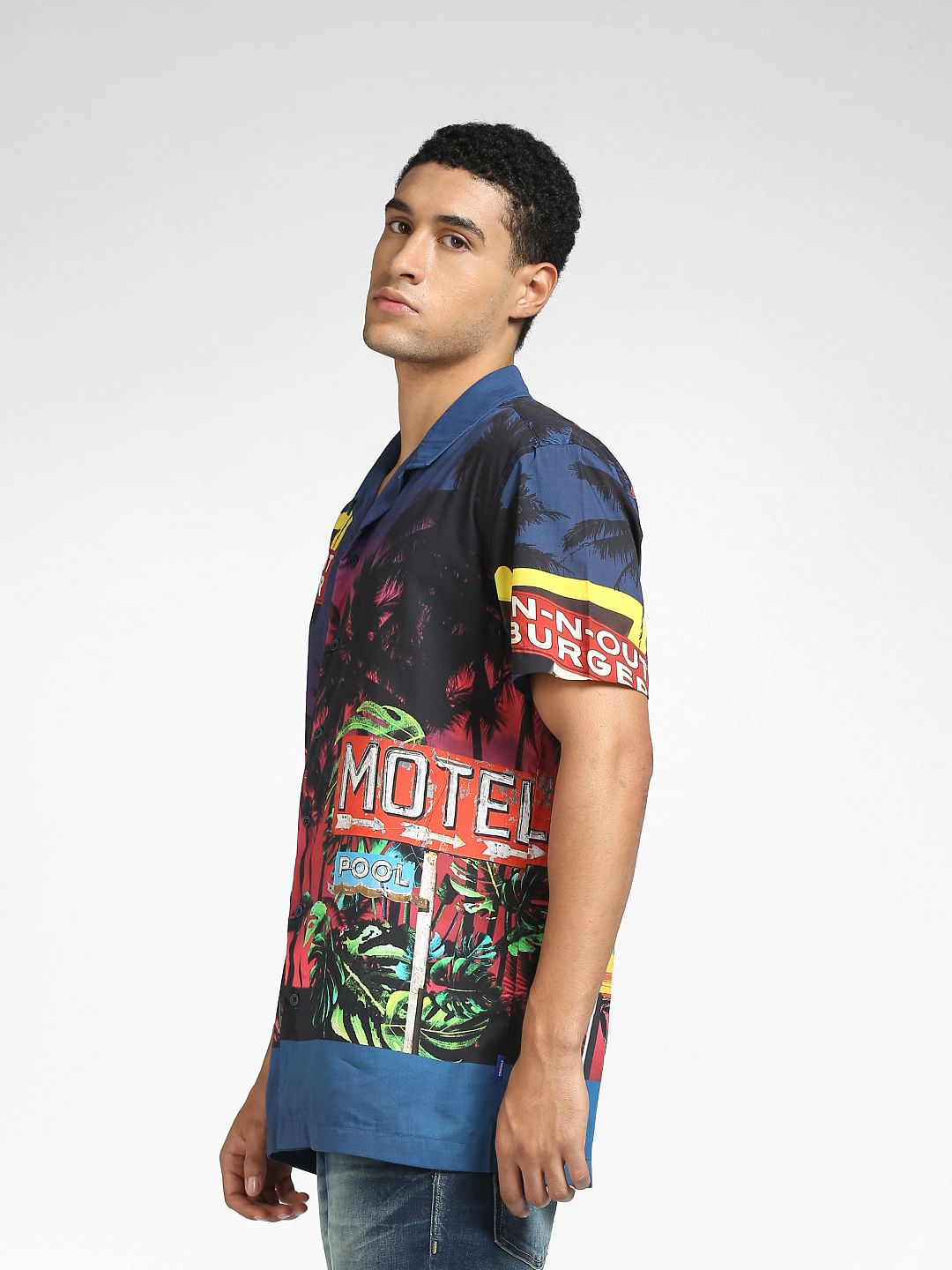 Blue Graphic Print Half Sleeves Shirt
