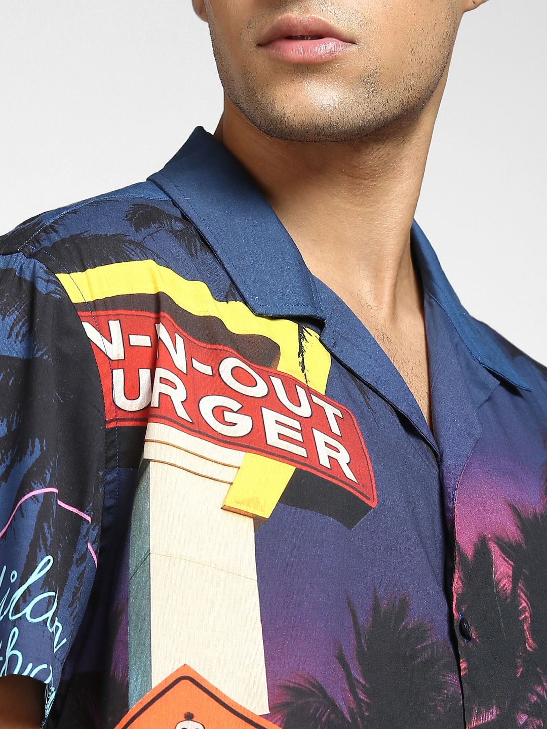 Blue Graphic Print Half Sleeves Shirt