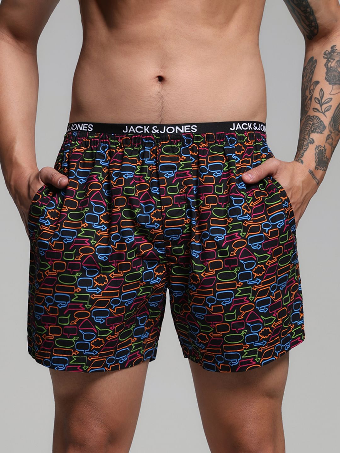Black Printed Cotton Boxers - S