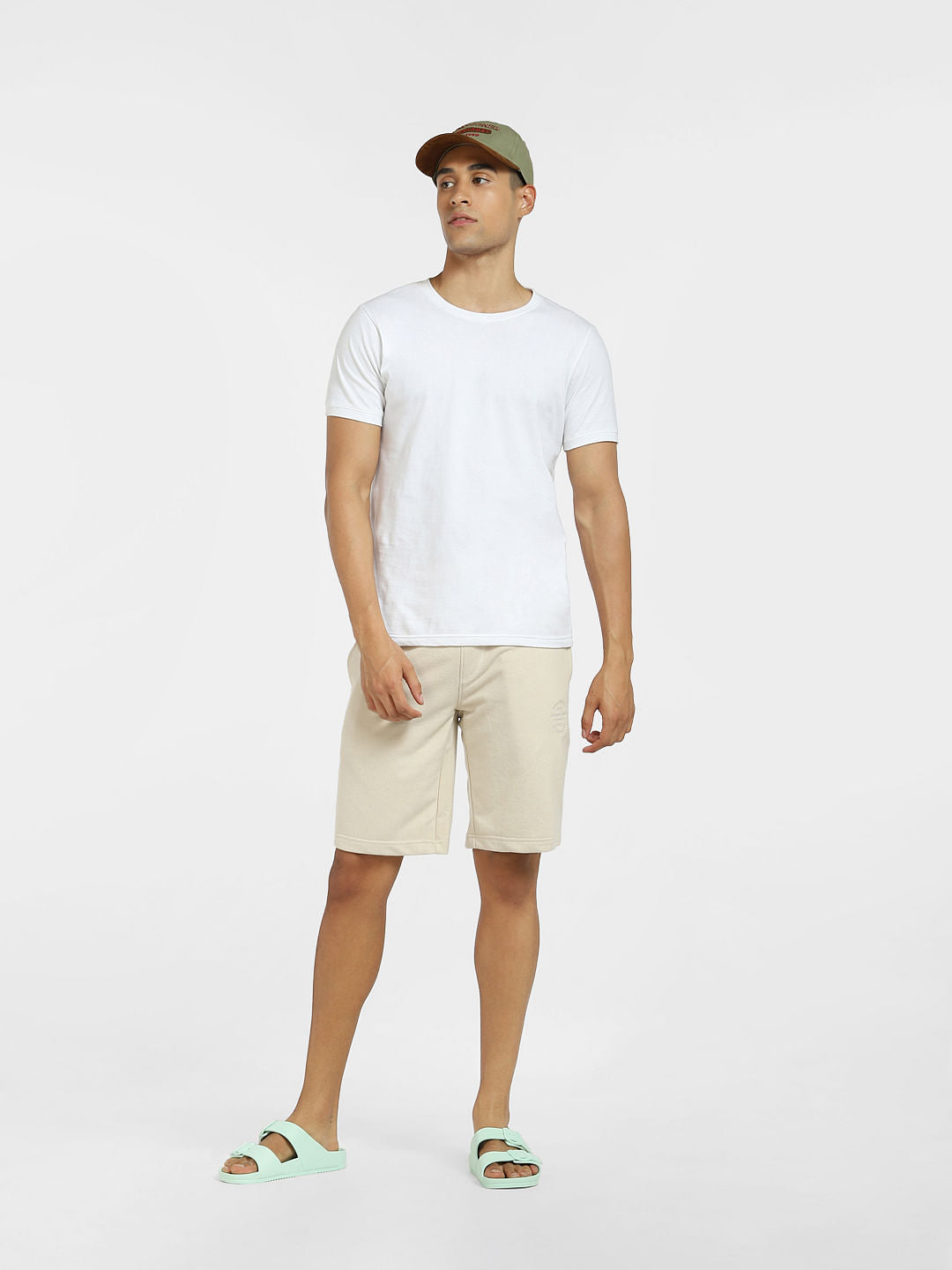 Beige Mid Rise Sweatshorts - S