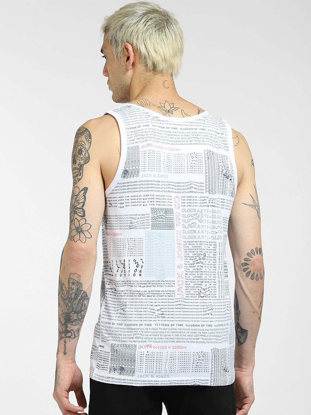 White Text Print Sleeveless T-shirt