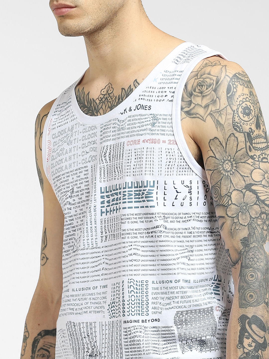 White Text Print Sleeveless T-shirt