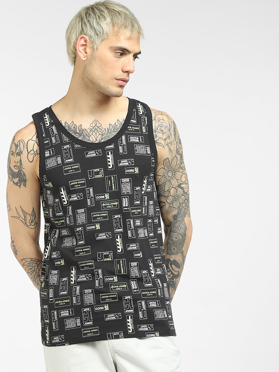 Black Printed Sleeveless T-shirt