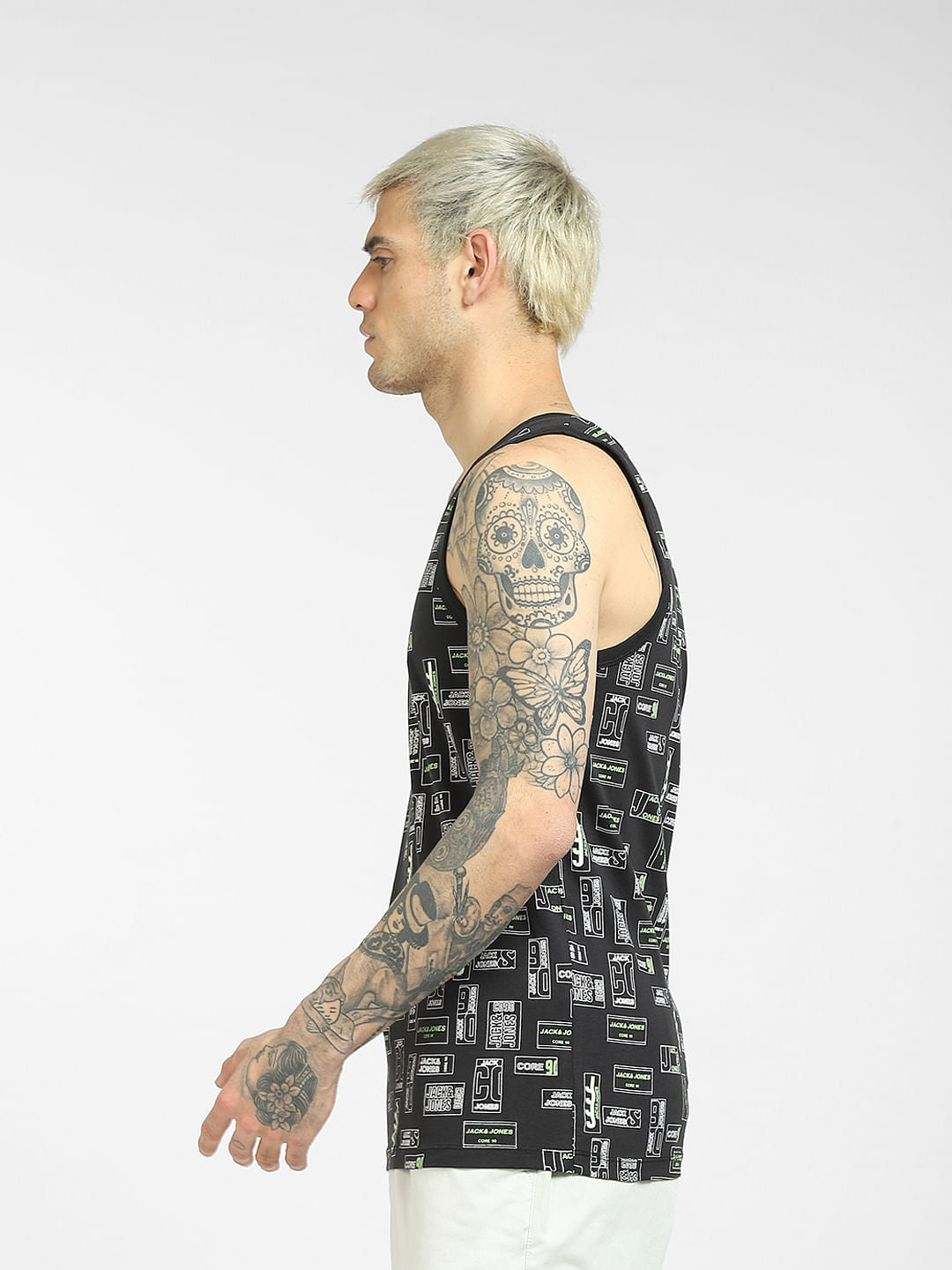 Black Printed Sleeveless T-shirt