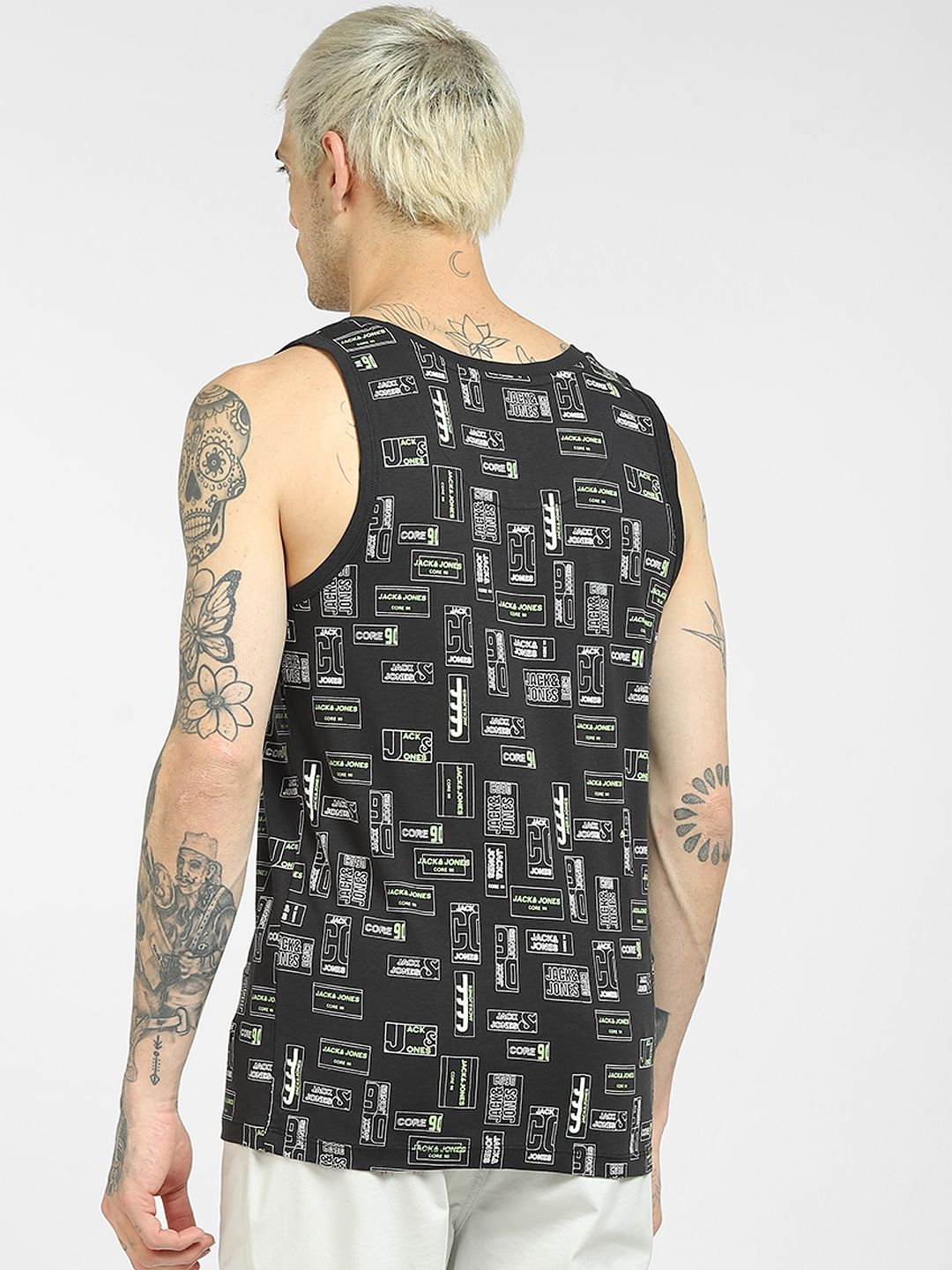 Black Printed Sleeveless T-shirt