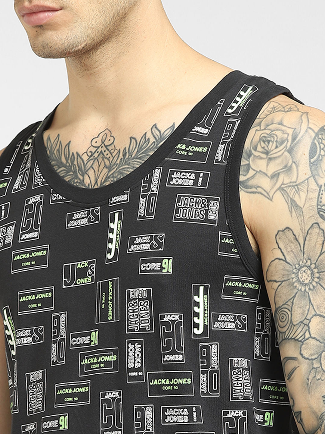 Black Printed Sleeveless T-shirt