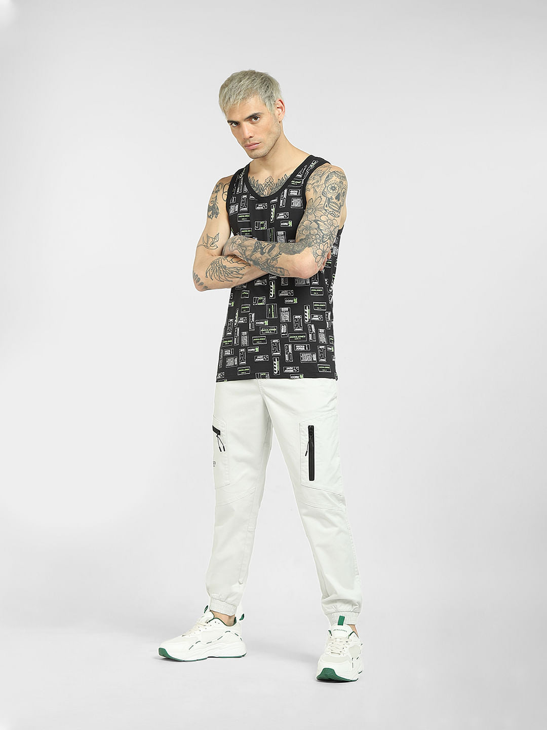 Black Printed Sleeveless T-shirt