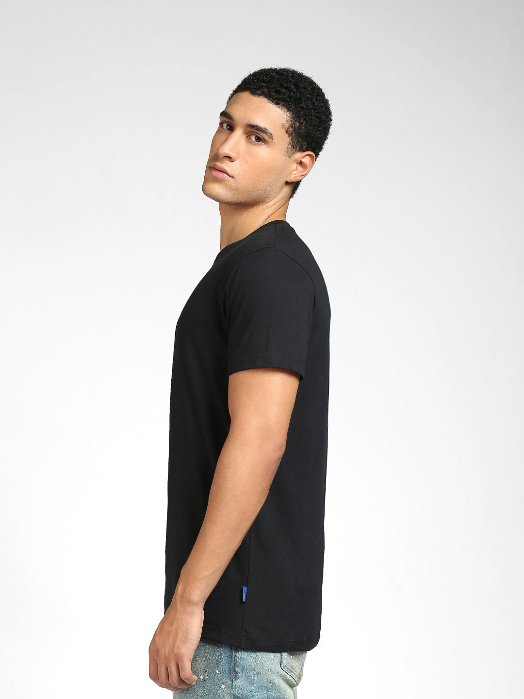 Black Text Print Crew Neck T-shirt
