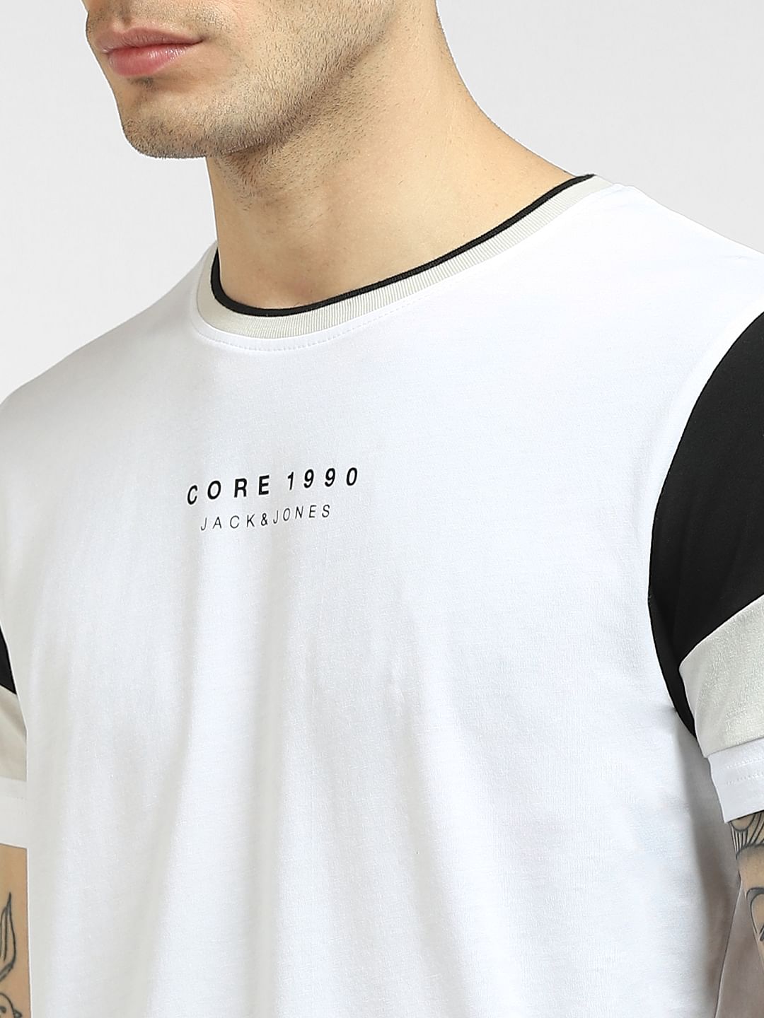 White Colourblocked Sleeves T-shirt