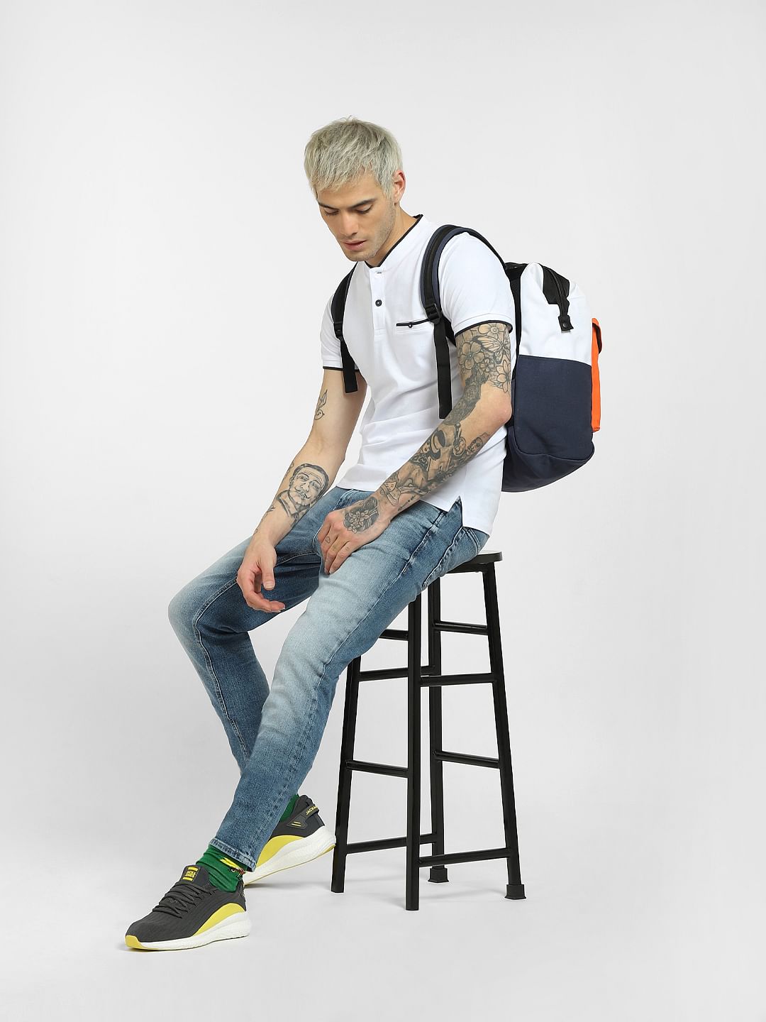 White Henley Neck T-shirt - S
