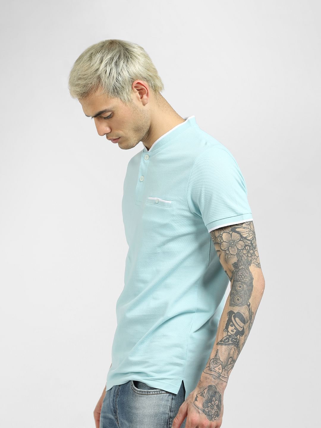 Blue Henley Neck T-shirt
