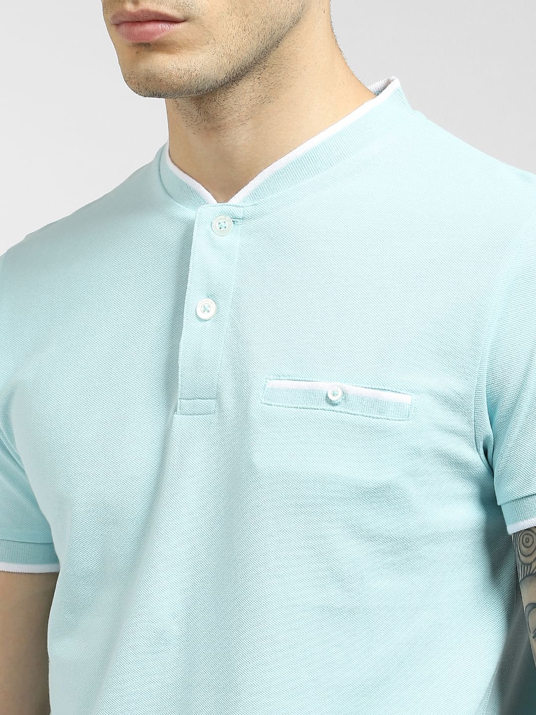 Blue Henley Neck T-shirt