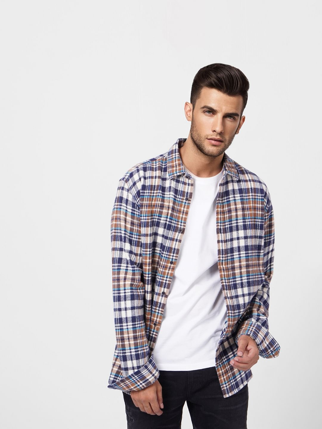 Beige Check Full Sleeves Shirt - S