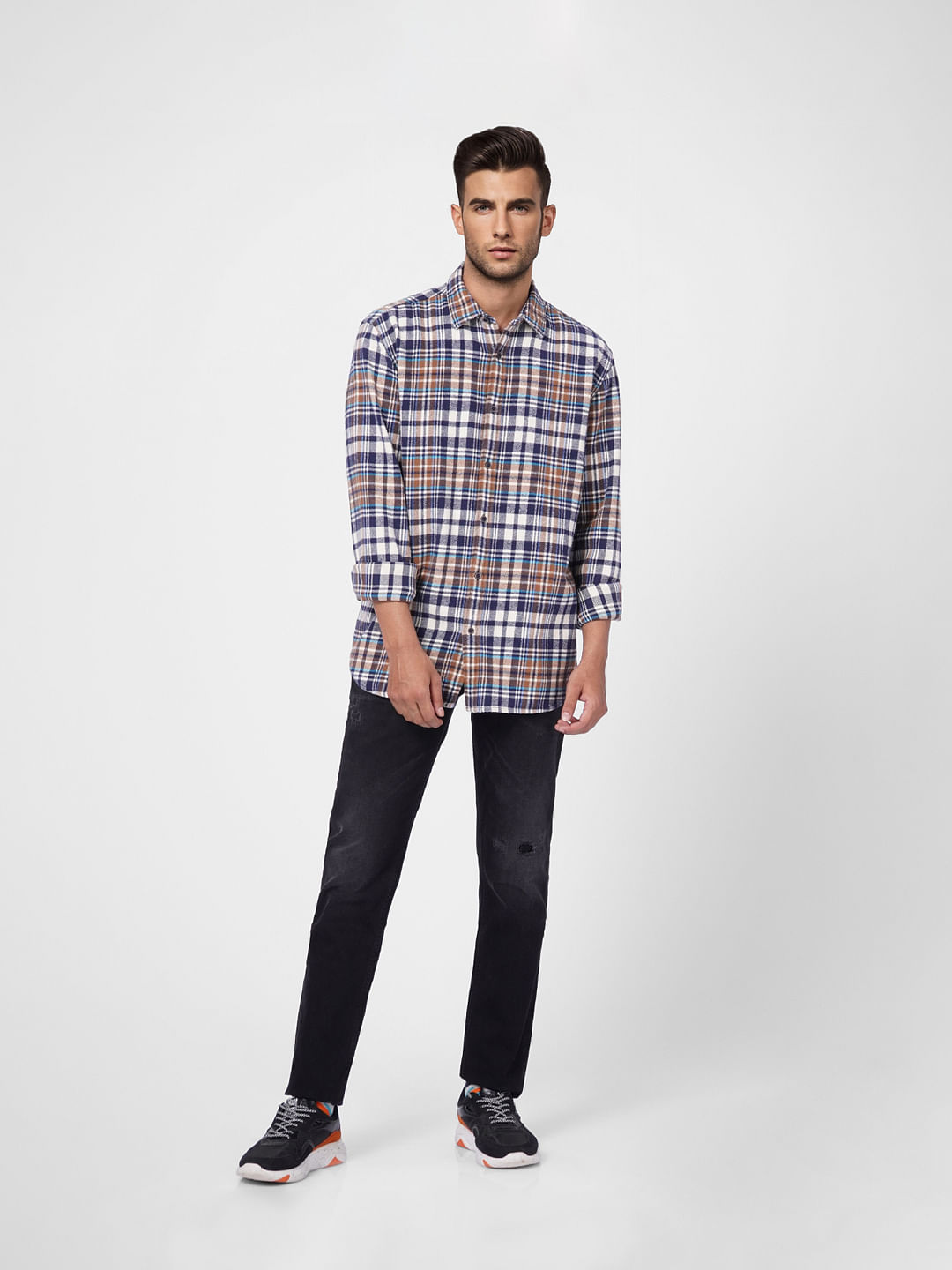 Beige Check Full Sleeves Shirt
