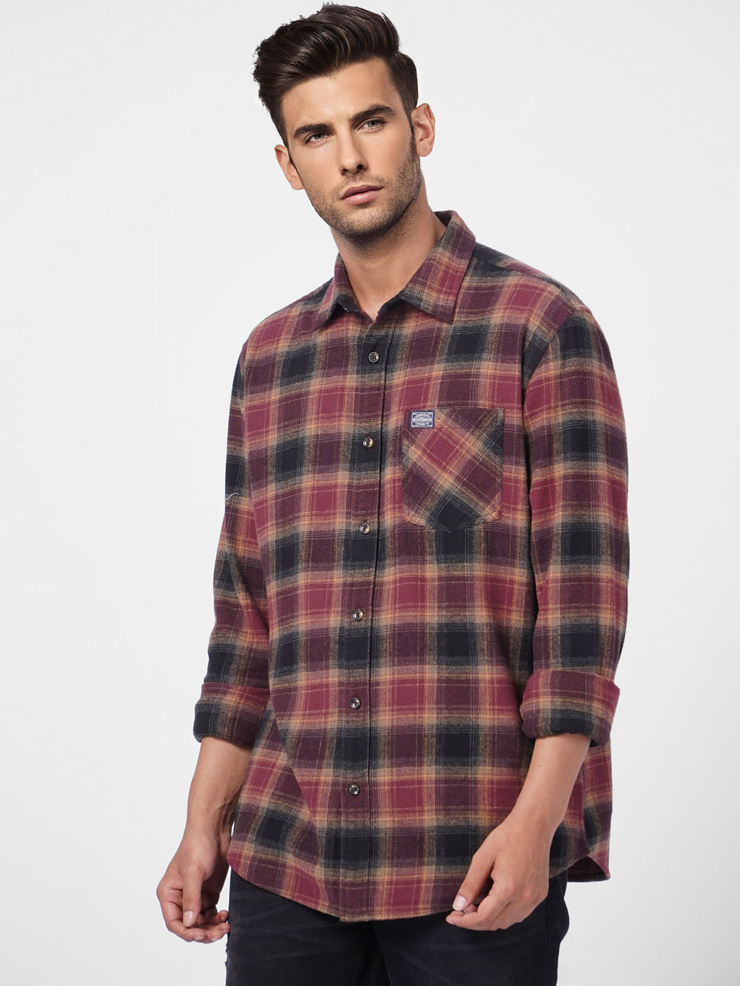 Maroon Check Full Sleeves Shirt