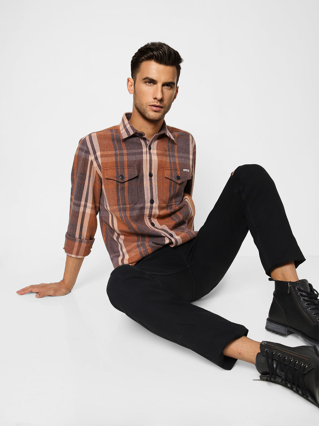 Brown Check Full Sleeves Shirt - S