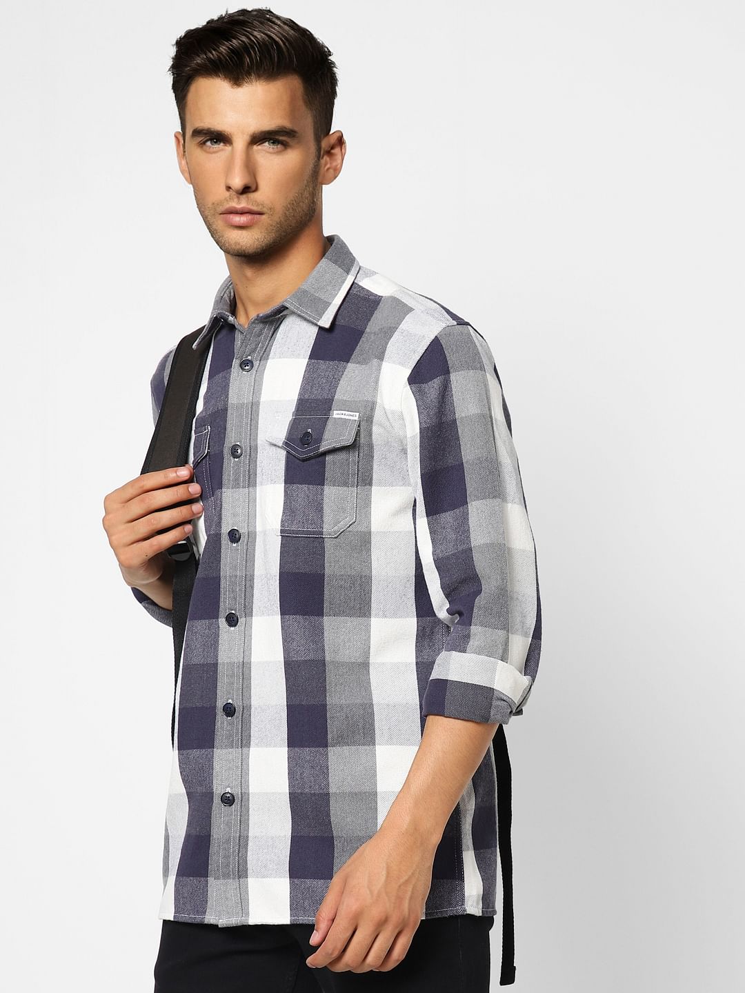 White Check Full Sleeves Shirt - S