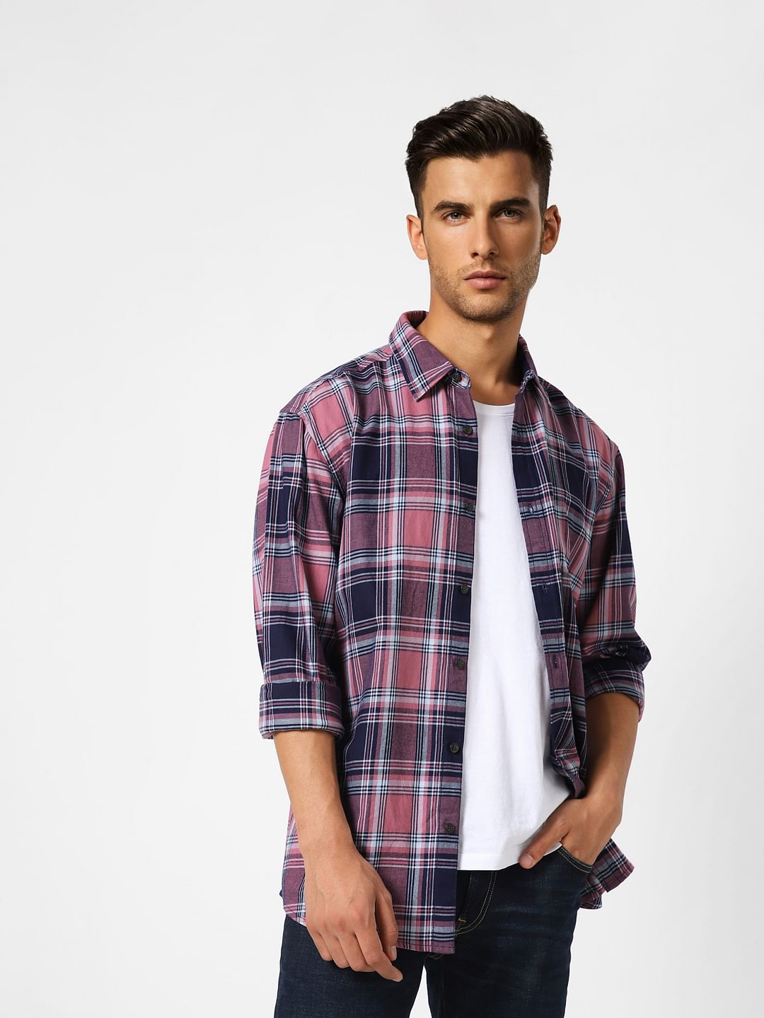 Pink Check Full Sleeves Shirt - S