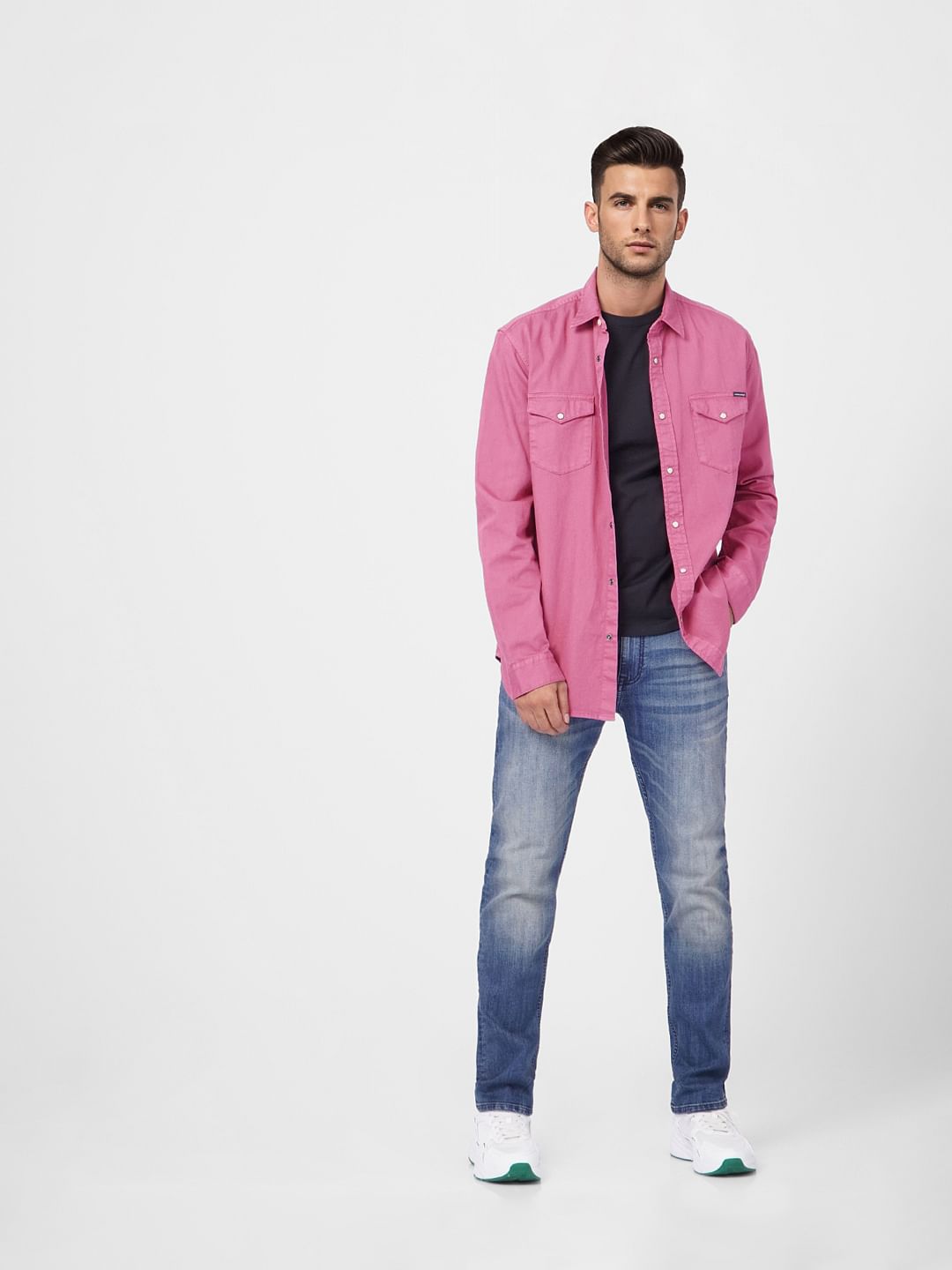 Pink Cotton Full Sleeves Shirt - S