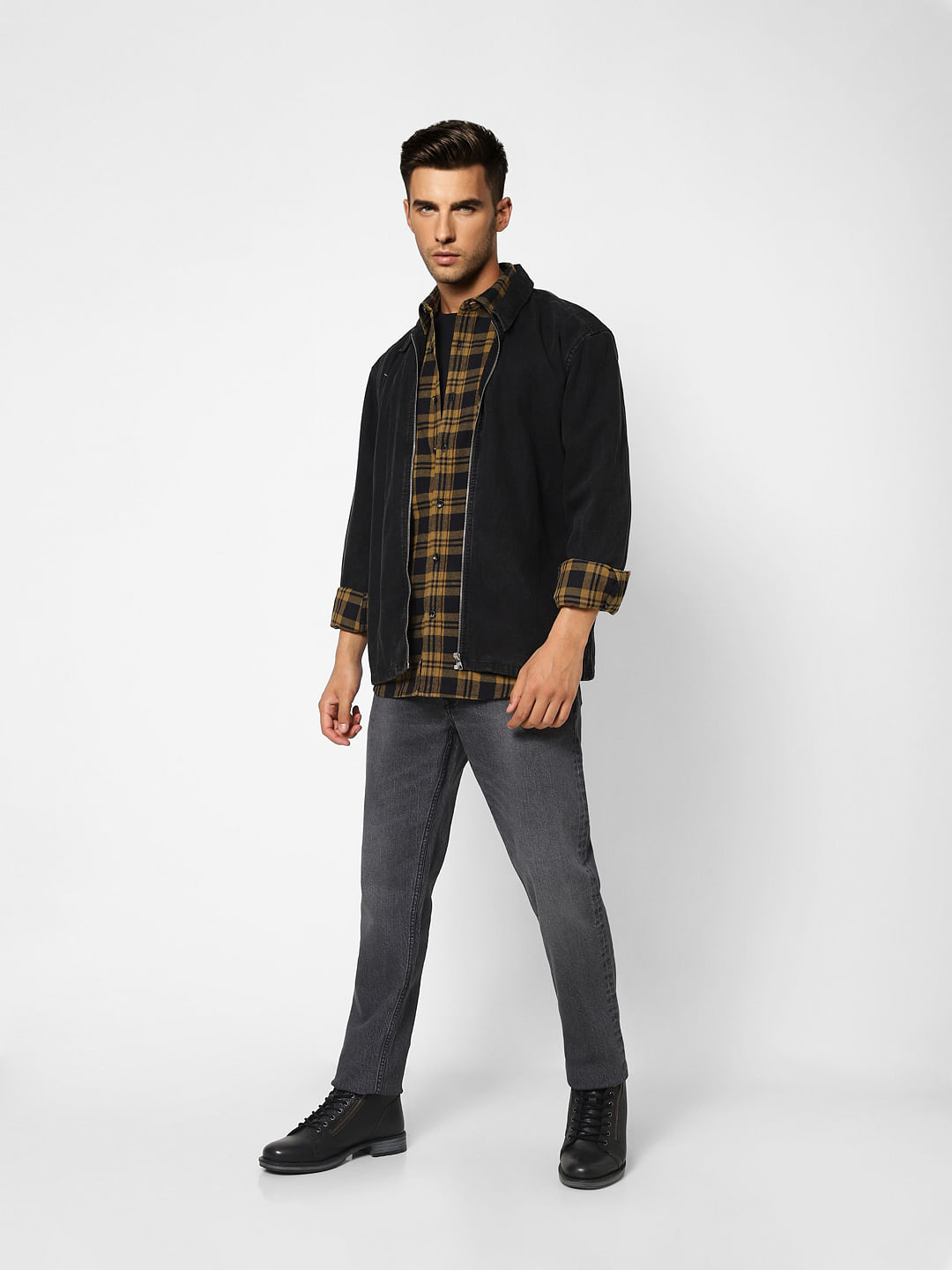 Green Check Print Full Sleeves Shirt - S