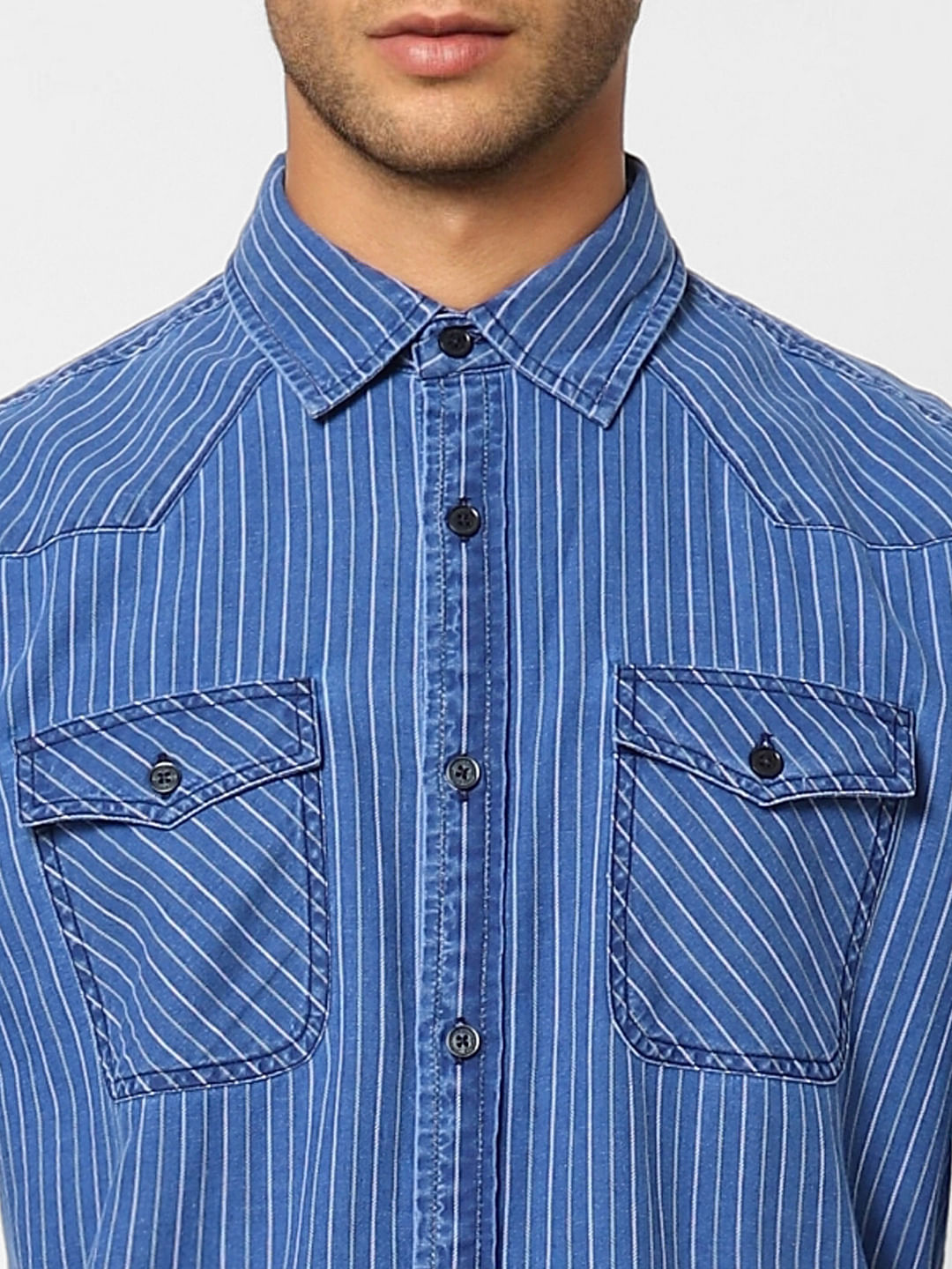 Blue Striped Denim Full Sleeves Shirt