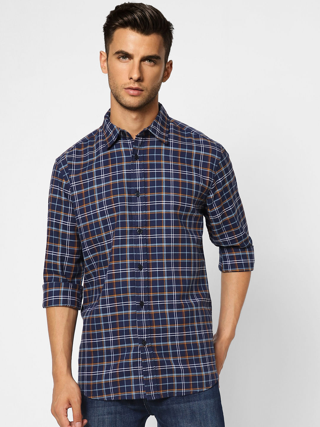Navy Blue Check Full Sleeves Shirt