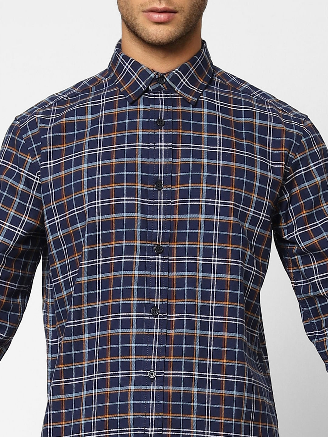 Navy Blue Check Full Sleeves Shirt